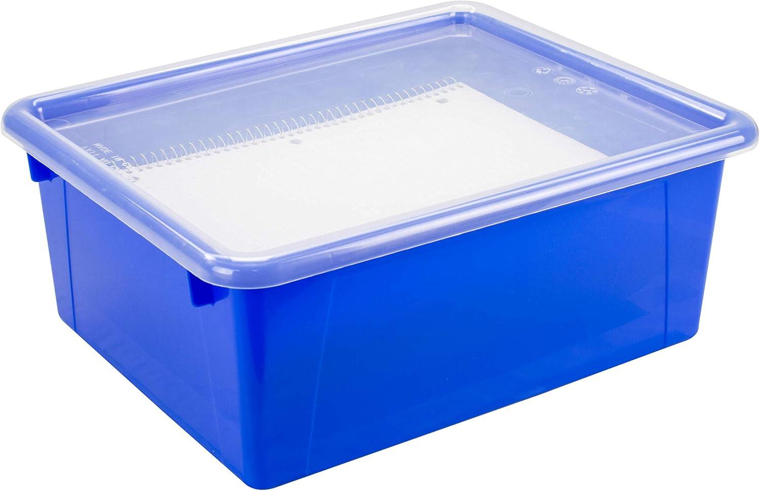 imageStorex Letter Size Deep Storage Tray Organizer Bin with NonSnap Lid for Classroom Office and Home Blue 5Pack 62544U05C
