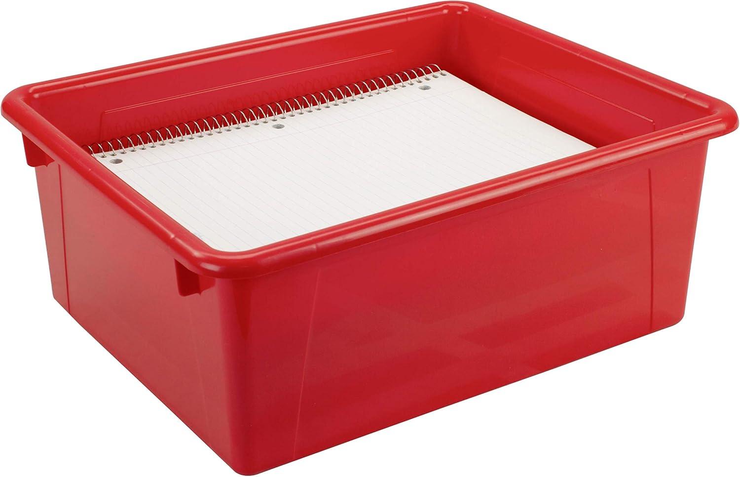 imageStorex Letter Size Deep Storage Tray Organizer Bin with NonSnap Lid for Classroom Office and Home Red 5Pack 62545U05C