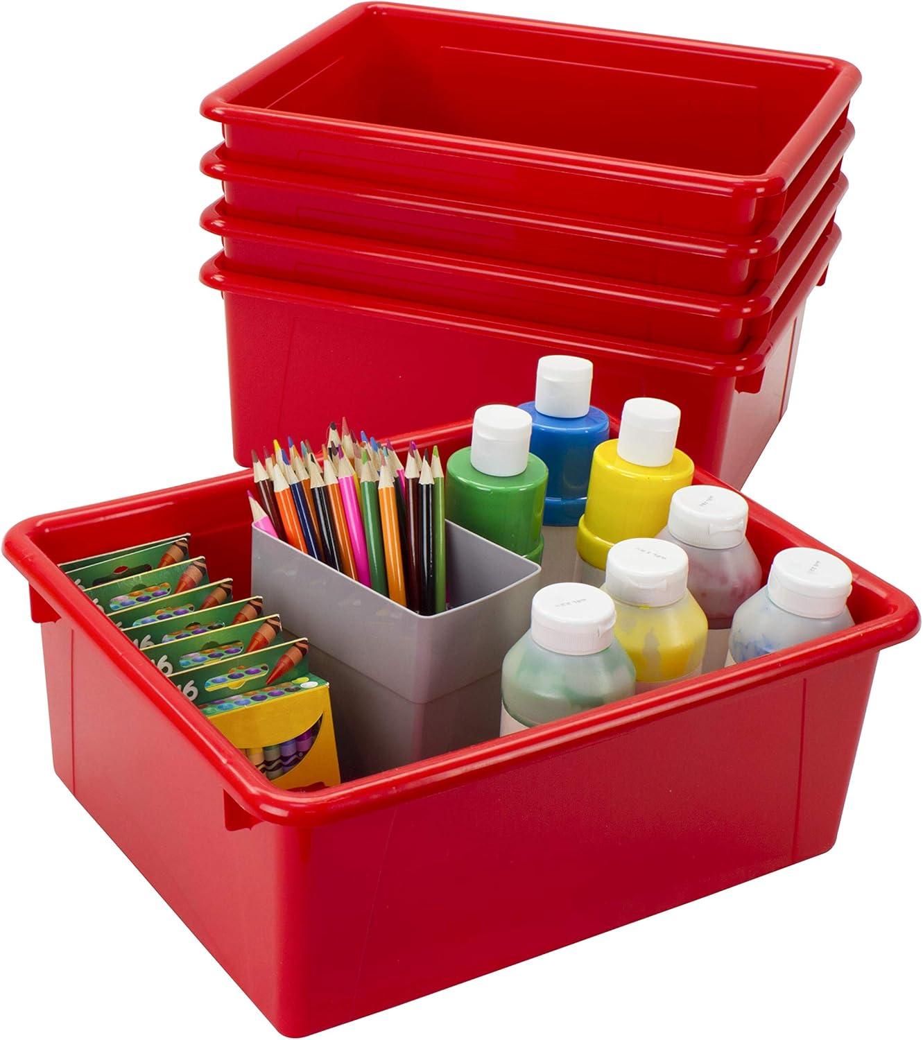 imageStorex Letter Size Deep Storage Tray Organizer Bin with NonSnap Lid for Classroom Office and Home Red 5Pack 62545U05C