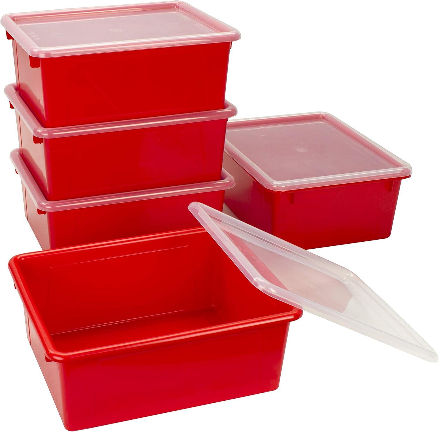 imageStorex Letter Size Deep Storage Tray Organizer Bin with NonSnap Lid for Classroom Office and Home Red 5Pack 62545U05C