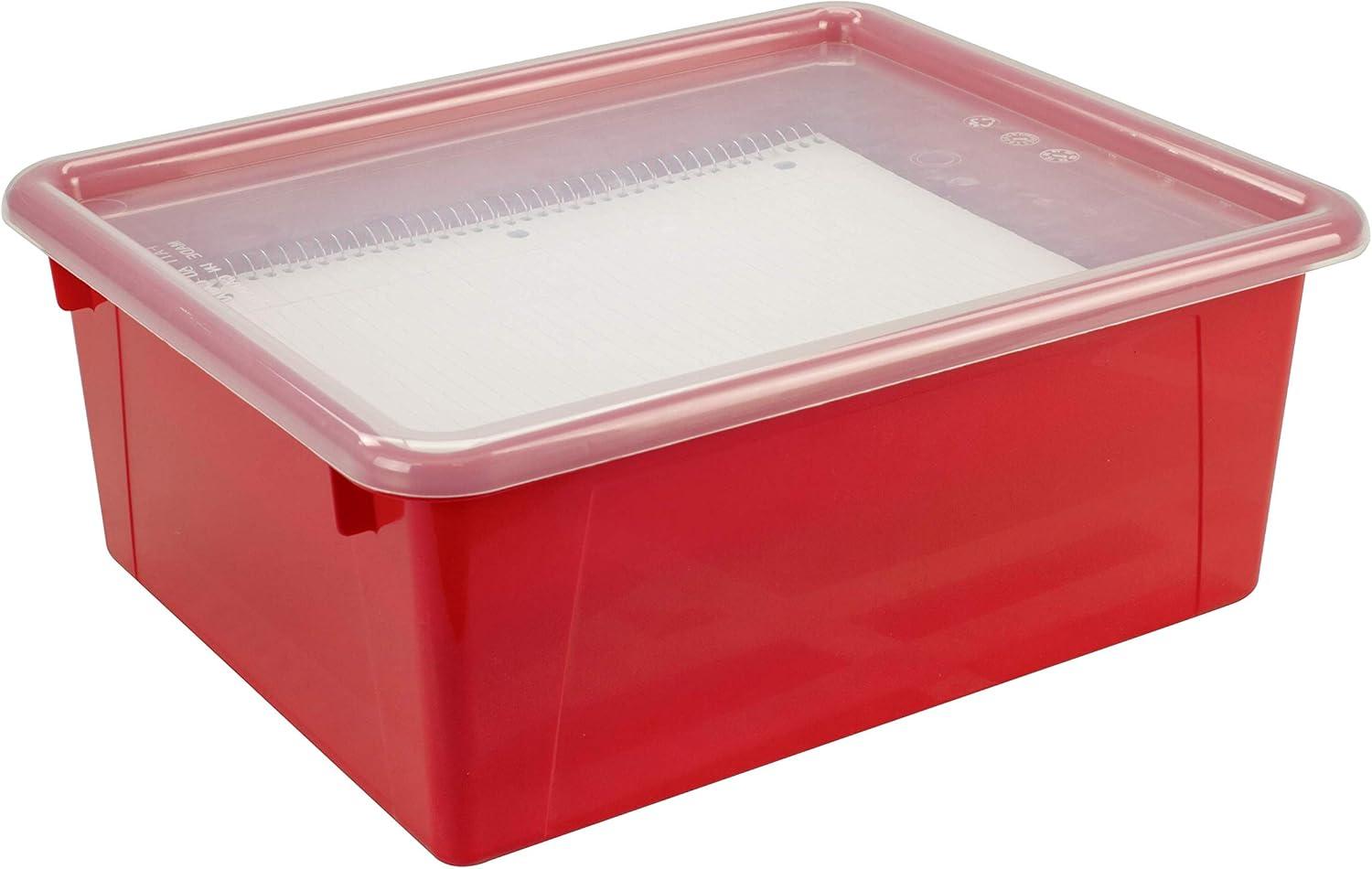 imageStorex Letter Size Deep Storage Tray Organizer Bin with NonSnap Lid for Classroom Office and Home Red 5Pack 62545U05C