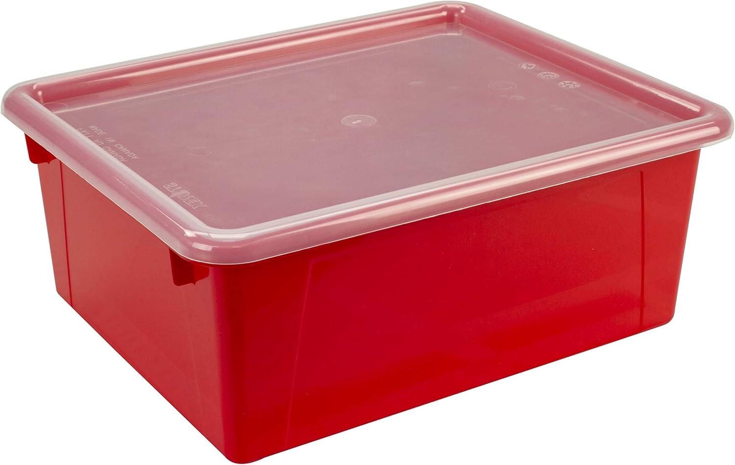 imageStorex Letter Size Deep Storage Tray Organizer Bin with NonSnap Lid for Classroom Office and Home Red 5Pack 62545U05C
