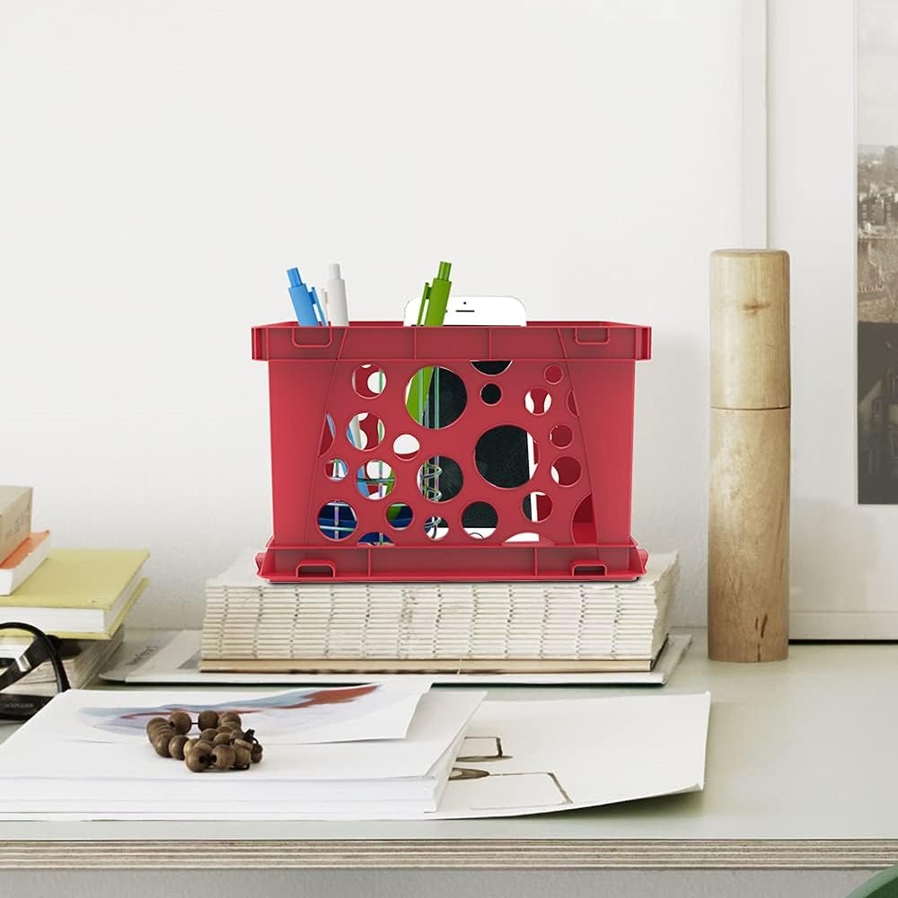 image:imageStorex Mini Crates Stackable Small Storage Crates for Desktop Organization 9 x 775 x 6 inches Crimson 3Pack 61593A03CCrimson