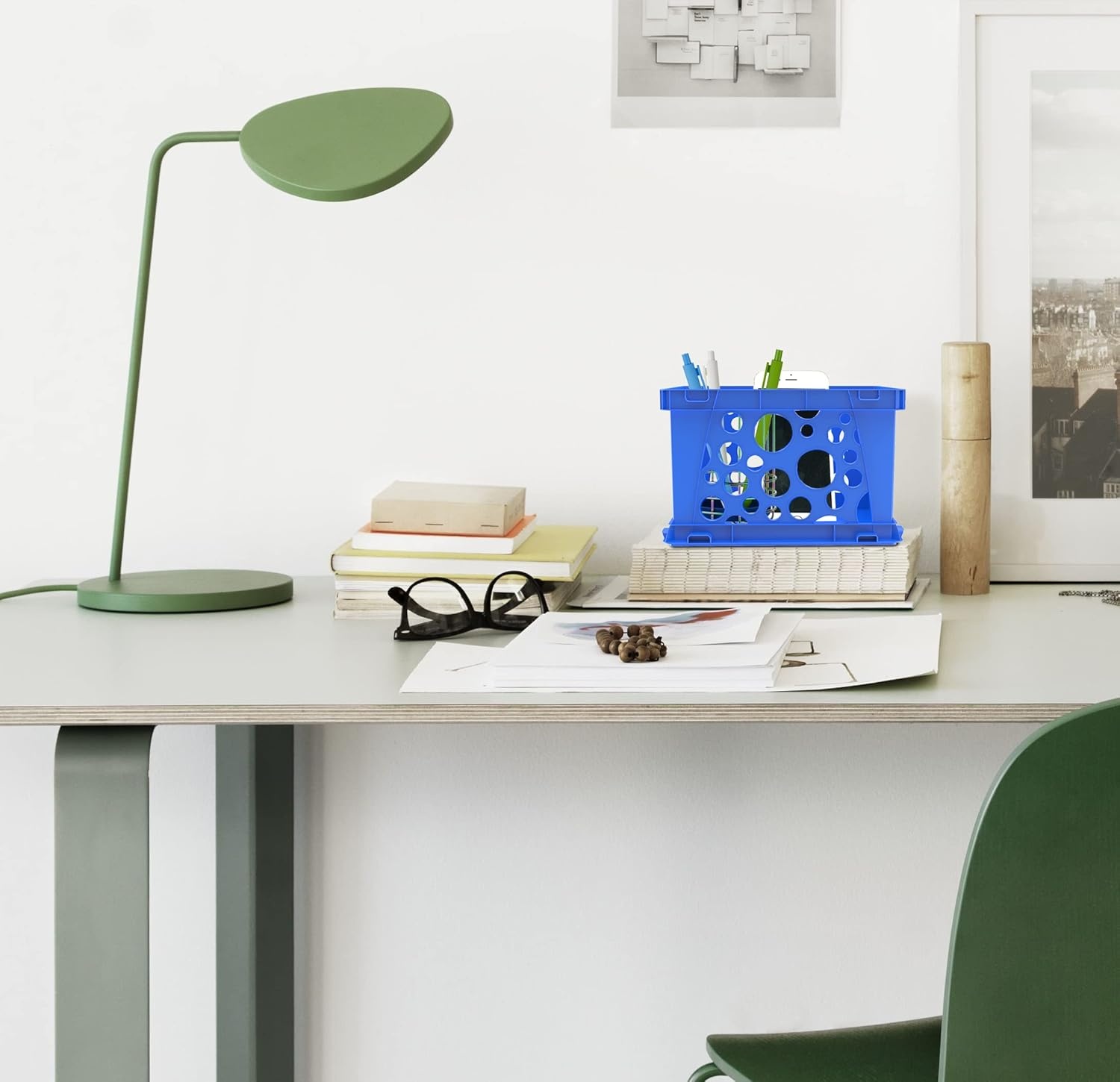 image:imageStorex Mini Crates Stackable Small Storage Crates for Desktop Organization 9 x 775 x 6 inches School Blue 12Pack 61595U12SSchool Blue