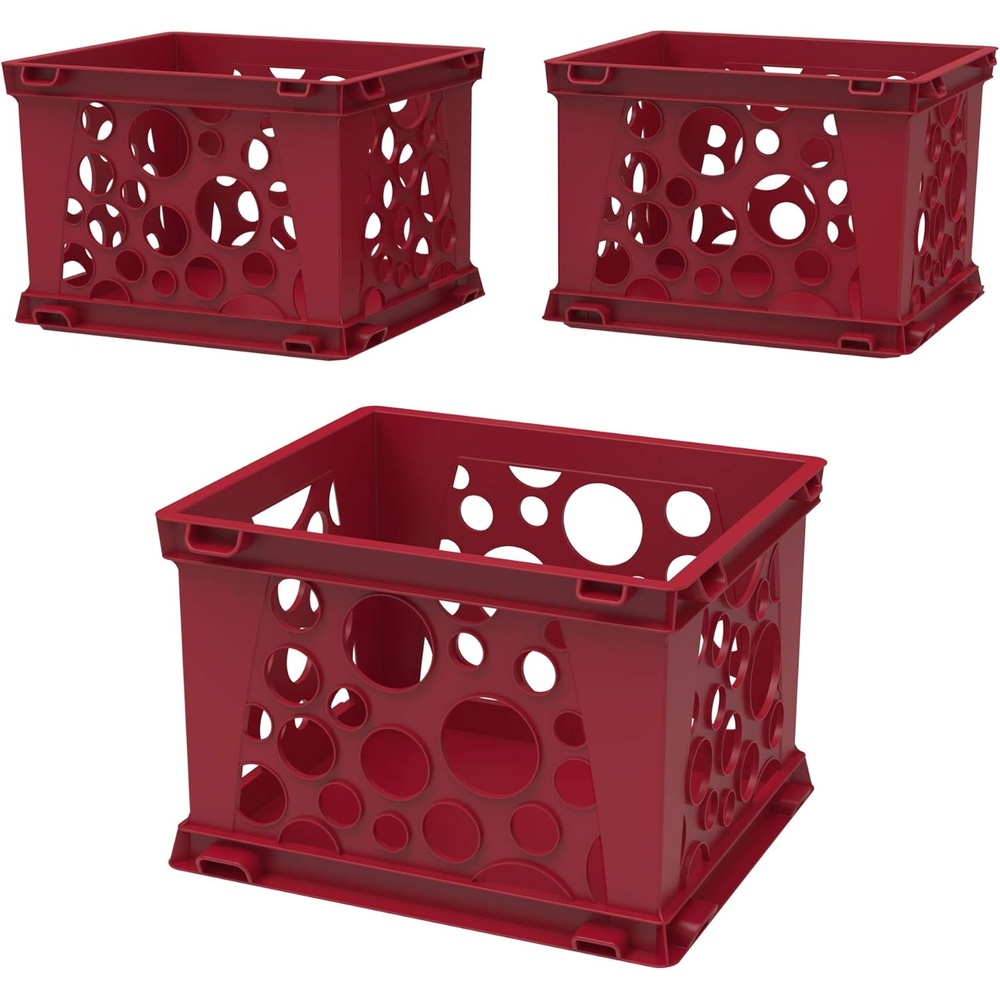 image:imageStorex Mini Crates Stackable Small Storage Crates for Desktop Organization 9 x 775 x 6 inches Crimson 3Pack 61593A03CCrimson