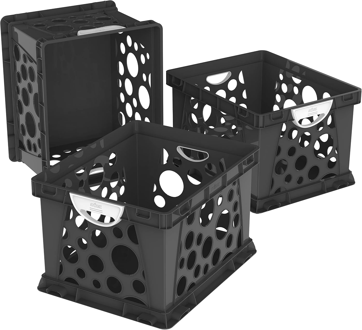 image:imageStorex Premium File Crate with Handle Cutouts Letter and Legal Document and Folder Storage Assorted Colors 3Pack 61797A03CBlack