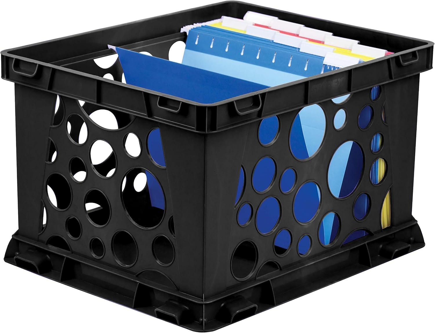 image:imageStorex Premium File Crate with Handle Cutouts Letter and Legal Document and Folder Storage Assorted Colors 3Pack 61797A03CBlack