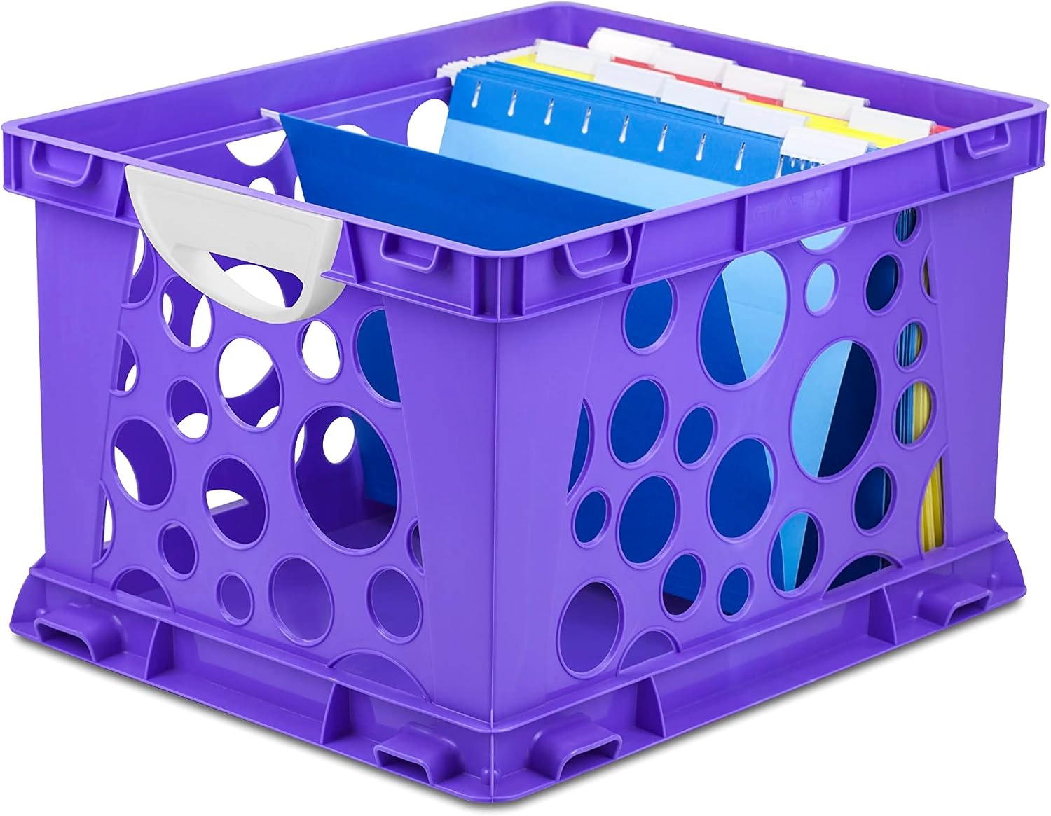image:imageStorex Premium File Crate with Handle Cutouts Letter and Legal Document and Folder Storage Assorted Colors 3Pack 61797A03CPurple