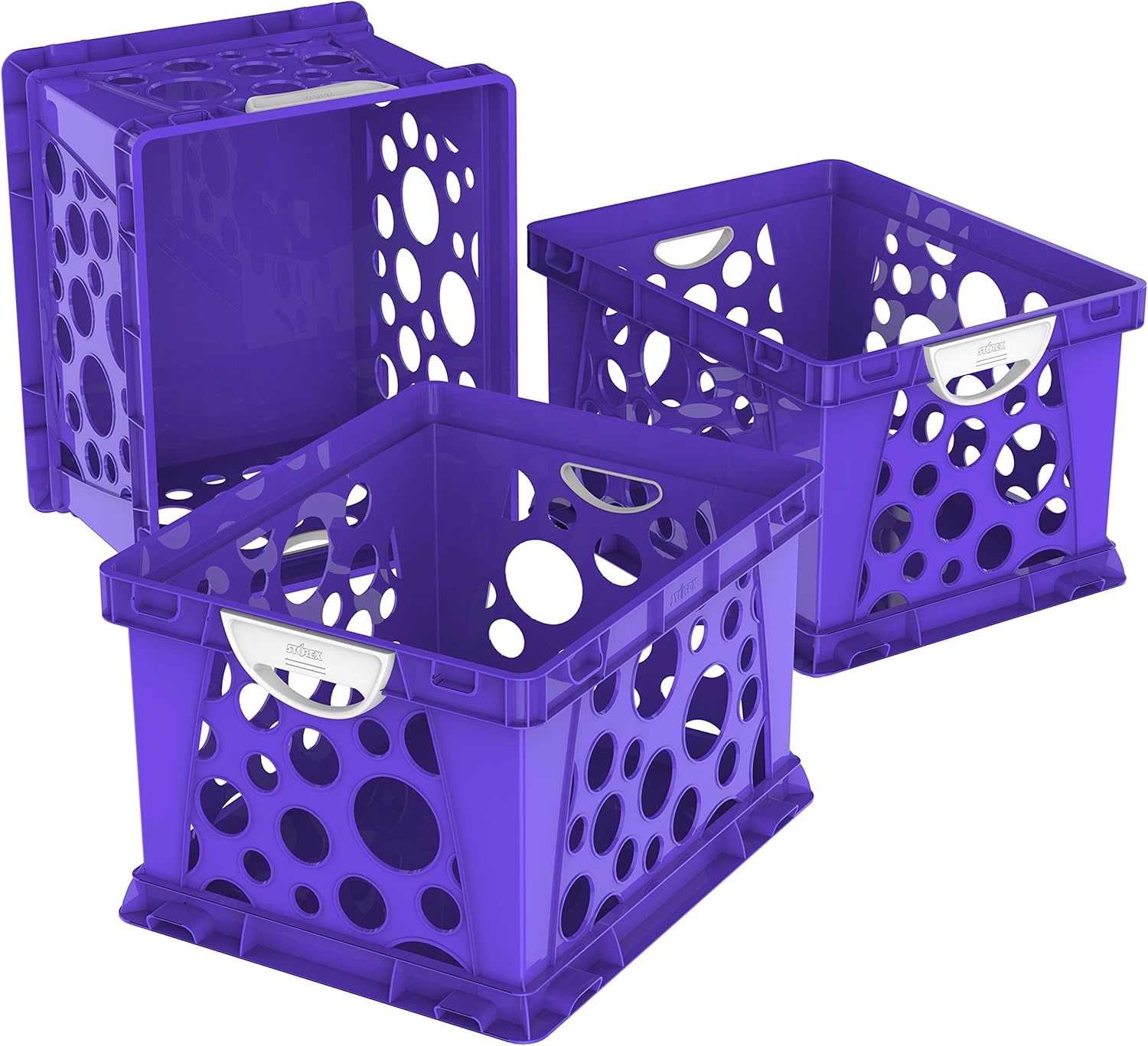 image:imageStorex Premium File Crate with Handle Cutouts Letter and Legal Document and Folder Storage Assorted Colors 3Pack 61797A03CPurple