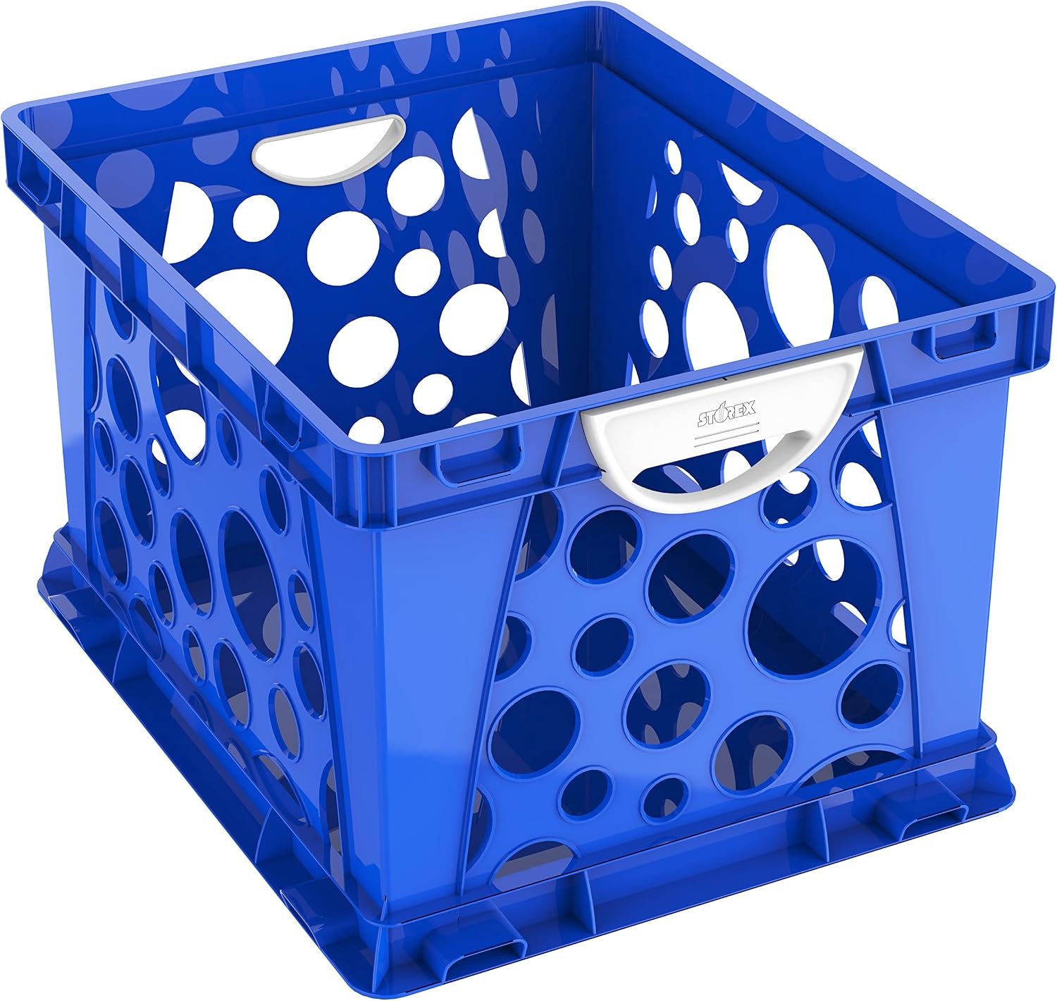 image:imageStorex Premium File Crate with Handle Cutouts Letter and Legal Document and Folder Storage Assorted Colors 3Pack 61797A03CSchool Blue