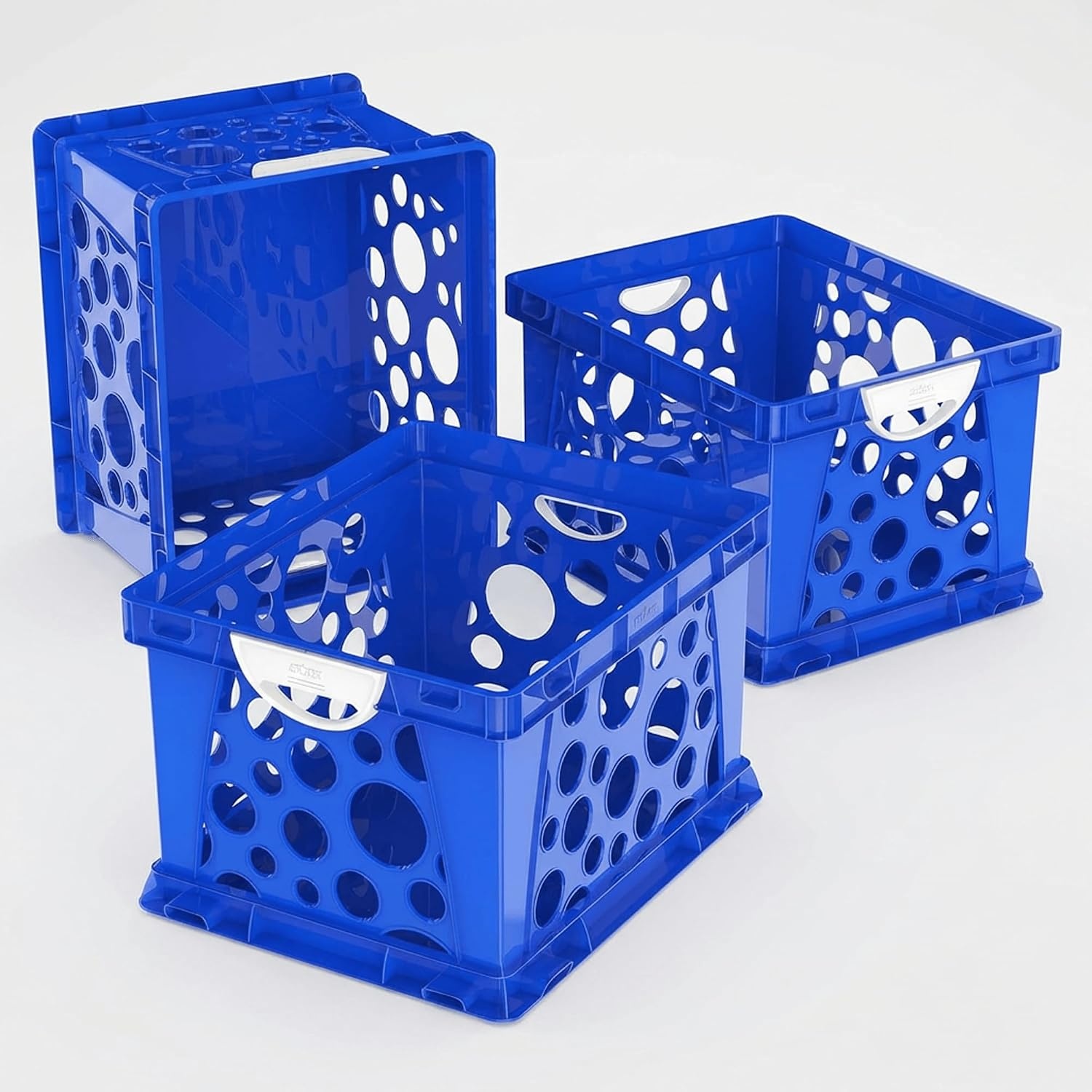 image:imageStorex Premium File Crate with Handle Cutouts Letter and Legal Document and Folder Storage Assorted Colors 3Pack 61797A03CSchool Blue