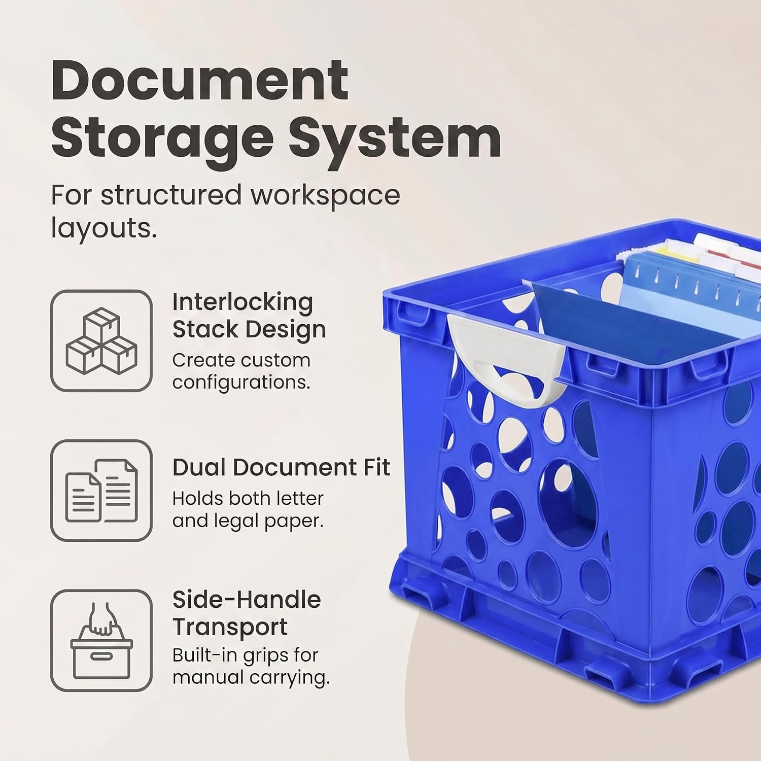image:imageStorex Premium File Crate with Handle Cutouts Letter and Legal Document and Folder Storage Assorted Colors 3Pack 61797A03CSchool Blue