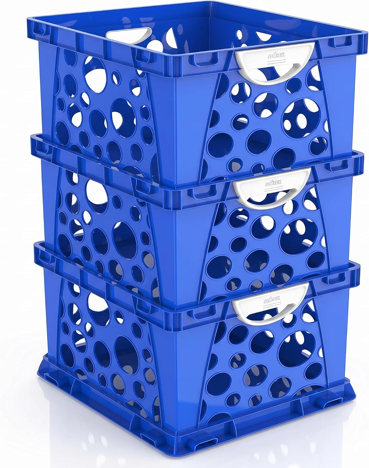 image:imageStorex Premium File Crate with Handle Cutouts Letter and Legal Document and Folder Storage Assorted Colors 3Pack 61797A03CSchool Blue