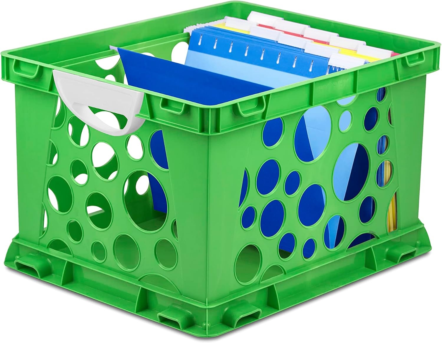 image:imageStorex Premium File Crate with Handle Cutouts Letter and Legal Document and Folder Storage Assorted Colors 3Pack 61797A03CSchool Green