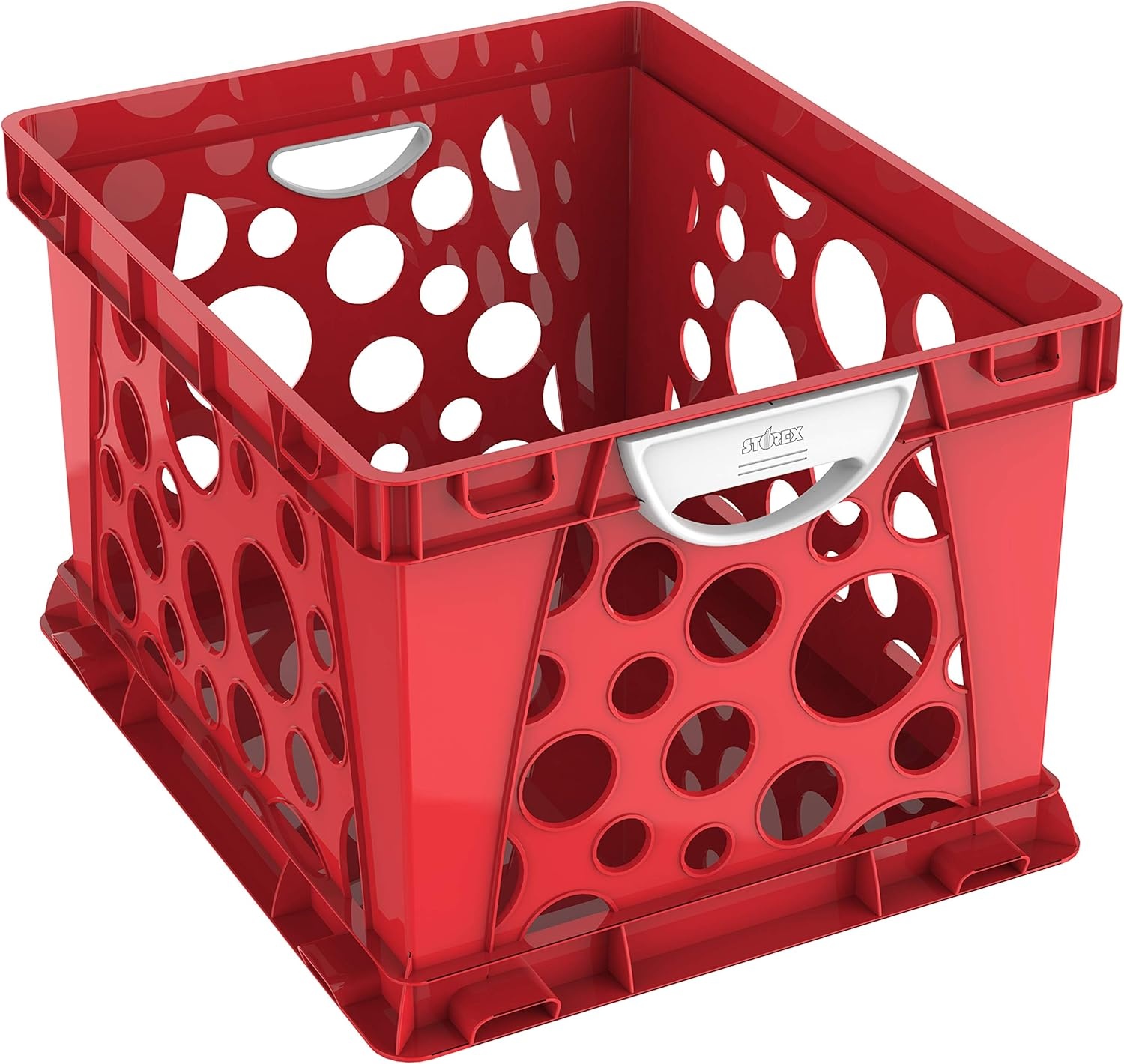 image:imageStorex Premium File Crate with Handle Cutouts Letter and Legal Document and Folder Storage Assorted Colors 3Pack 61797A03CSchool Red
