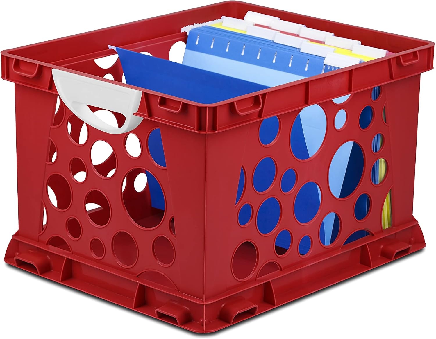 image:imageStorex Premium File Crate with Handle Cutouts Letter and Legal Document and Folder Storage Assorted Colors 3Pack 61797A03CSchool Red
