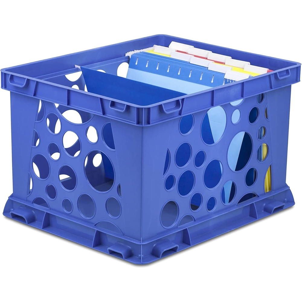 image:imageStorex Premium File Crate with Handle Cutouts Letter and Legal Document and Folder Storage Assorted Colors 3Pack 61797A03CSchool Blue