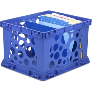 Storex Premium File Crate with Handle Cutouts – Letter and Legal Document and Folder Storage, Assorted Colors, 3-Pack (61797A03C)(School Blue)