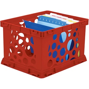 Storex Premium File Crate with Handle Cutouts – Letter and Legal Document and Folder Storage, Assorted Colors, 3-Pack (61797A03C)(School Red)